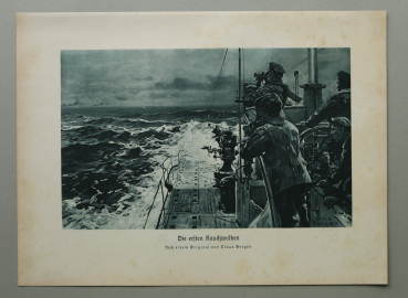 Marine / U-Boot Unterseeboot / Die ersten Rauchwolken / Turm Beobachter / 1914-1918 / 1920er Jahre / 1. Weltkrieg 1.WK WWI / Patriotik Kunst Druck